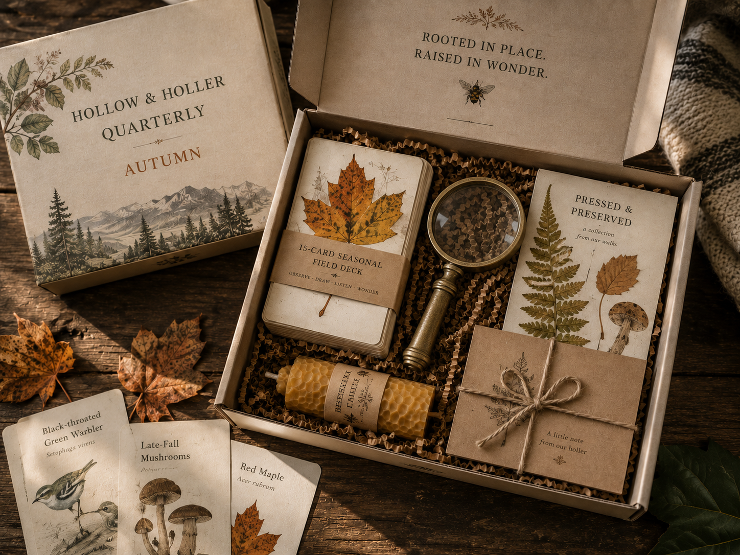 Hollow & Holler Quarterly subscription box with a nature-study magnifying glass - Autumn edition unboxing